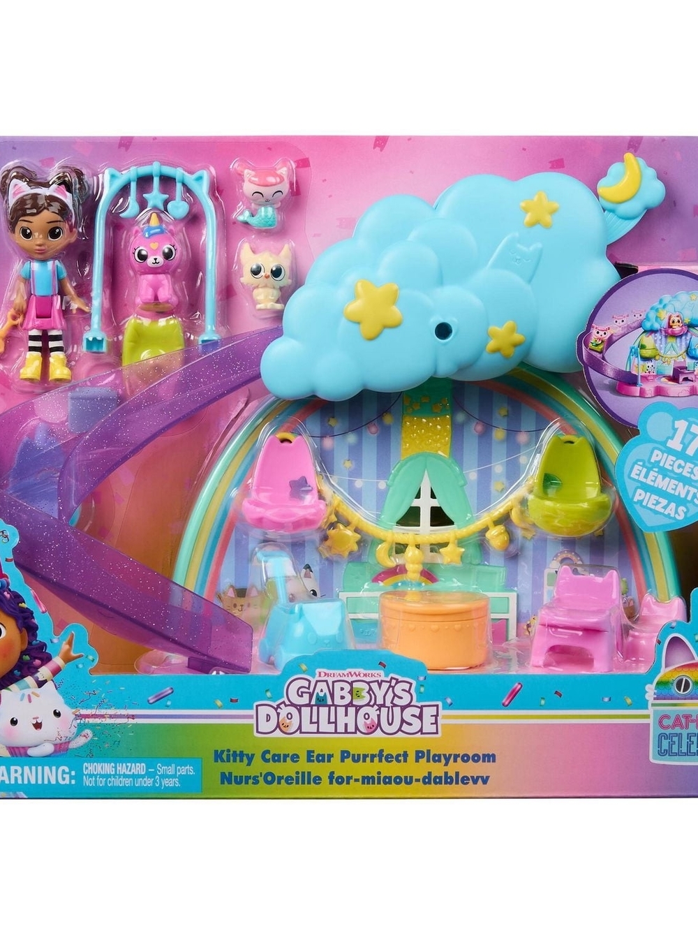 Gabby’s Dollhouse, Kitty Care Ear Purrfect Playroom, 17-Piece Playset with 4 Toy